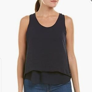 Rebecca Taylor Navy Ella  Split Back Layered Blouse Camisole Sleeveless Size 4